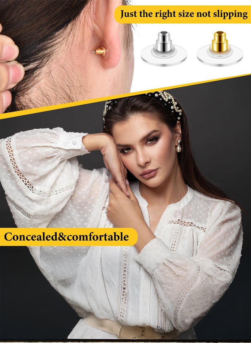 آینا مجموعة 200 قطعة سدادات أقراط 100 لون ذهبي و100 لون فضي سدادات معدنية مع قرص شفاف تثبيت آمن للأقراط - Image 3